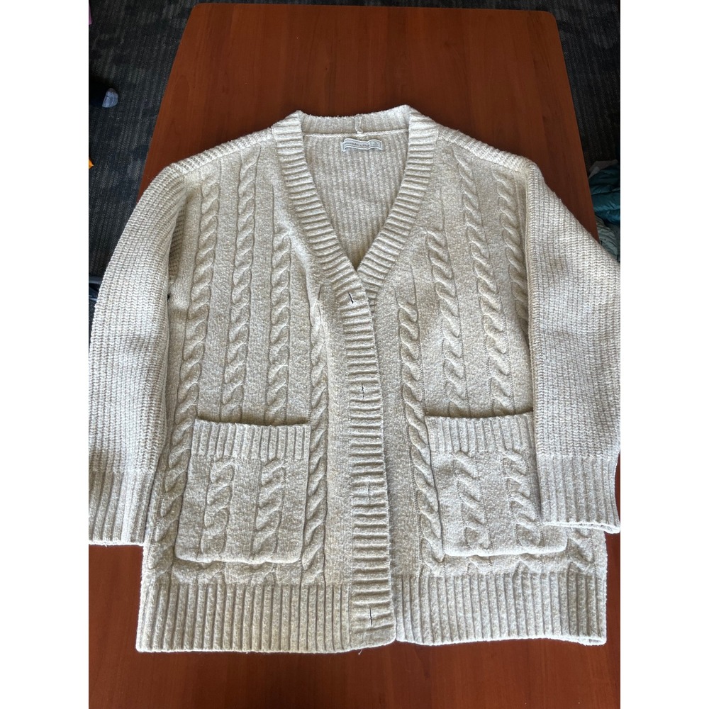 Abercrombie & Fitch Womens Oatmeal Beige Cable Knit Button Cardigan Sweater S